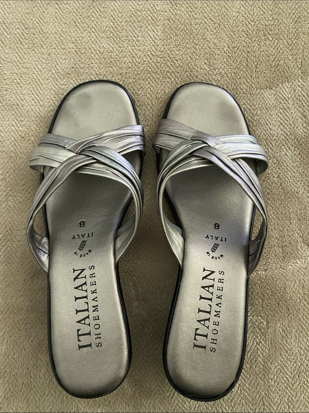 Italian Shoemakers Metallic Silver Braided Slide Mules